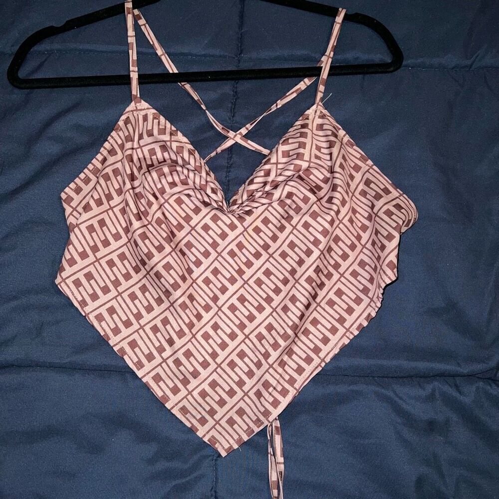 satin silk Crisscross Tie Back handkerchief designer replica silky Cami crop Top - Picture 2 of 5